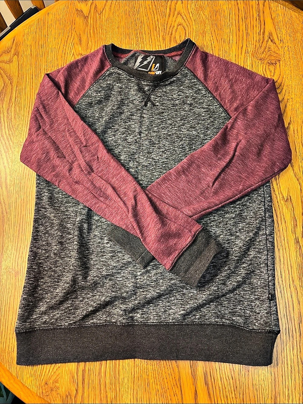 Amplify Men's Color Block Long Sleeve Top in Gray & Burgundy